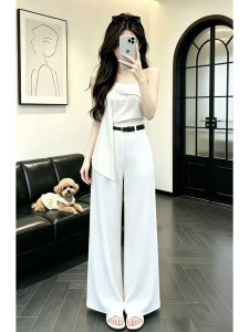 ZHENMANZI | Elegant Vintage Style Matching Set White Halter Neck and Wide Leg Pants