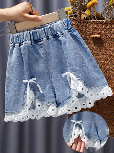 กางเกงยีนส์ขาสั้นสำหรับเด็กผู้หญิงกางเกงเอวสูงแบบบางใส่ด้านนอกสำหรับฤดูร้อนฮอตแพนท์สำหรับเด็กผู้หญิงกางเกงกระโปรงเด็กผู้หญิงสไตล์ตะวันตกแมตช์ชุดง่าย