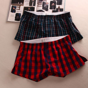 Classic Plaid Pure Cotton Low Waist Mens Shorts Home Pants Sleepwear Boxer Briefs Anti-Light Walking Underwear