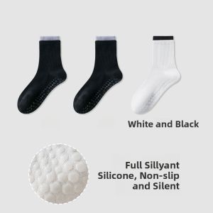 Miiow | Womens Yoga Socks Middle Tube Fitness Pilates Anti-slip Long Socks Shark Pants Color Block Socks Cat Person MiiOW Sport Style