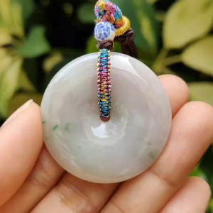 Singapore New Arrival Light Green Light Lavender Natural Type A Jadeite Jade crafted with shape of Dounut as Pendant certificate weighs 15.63 grams measurement 35.9 * 6 mm (pendant324)