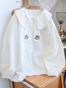 Áo Sơ Mi Dài Tay Rộng Rãi Phong Cách Nhật Bản Cho Nữ Mùa Xuân Thu Cỡ Lớn Có Nơ Bướm Bên Trong Áo Sơ Mi Thường Ngày