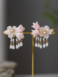 Elegant Neon Bellflower Tassel Hair Accessories for Girls Cute Princess Style Clip on Hair Decorations Traditional Chinese Style