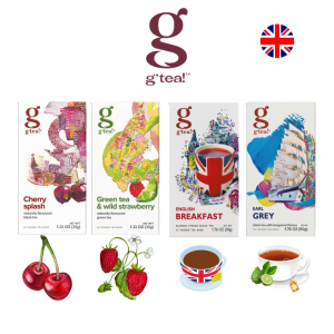 gtea Green Tea Wild Strawberry English Breakfast Earl Grey Cherry Splash Black Tea UK 25 Tea Bags