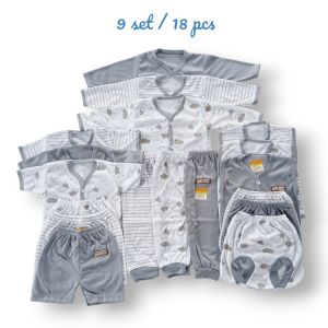Paket Hemat 18 pcs Seri Baru / Warna Abu / Paket Baju Bayi Newborn 0-4 bulan
