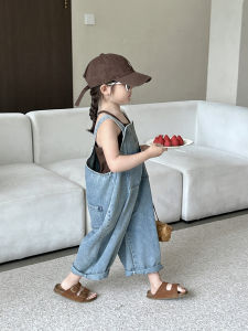 South Korea Childrens Clothing Summer Kids Japanese-Style Retro Distressed Large Size Casual Straps Soft Denim Jumpsuit Easy Matching Sling