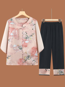 Lightweight Sleeveless Two-Piece Set for Mom Summer New Style Fashionable Loose Fit Button down round Neck Floral Print