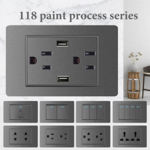 Wall Switch Light Frosted Gray 118 Type Switch Socket Top PC material household kitchen wall 1/2/3/4 Gang Light Switch