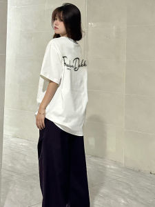 American Style Oversize Cool Cotton Short Sleeve T-Shirt Women Summer Handwritten Letter Commute Slimming White Top