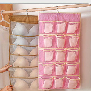 2 Sided Hanging Storage Bag Underwear Socks Bras Home Wardrobe Hanging Bag Modern Simple Style Folding Clothes Divider Bag
