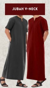 Robes For Men Adult Men Jubah Muslim Fashion / Jubah Lelaki V Neck Lengan Pendek / 2 Side Pocket Clothing