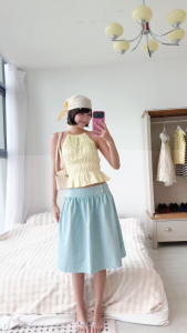 Chân Váy OLV Pleated Buttoned Midi Skirt – Xếp Ly Dáng Midi Đi Làm Đi Chơi