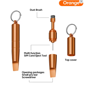 3 in 1 SIM Card Ejector Pin Portable Keychain Earphone Cleaning Brush Universal Multi-functional Package Opener Tech Repair