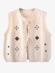 Vest Womens 2024 Early Autumn New Arrival Knitting Tops Bandage Dress Western Style Unique Chic Sweater Vest Outer Wear Vest