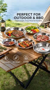 Stainless Steel Food Plate Silver – Stackable Serving Plate | Pinggan Stainless Steel | 5 Sizes