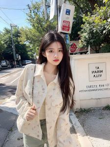 Trendy Bear Print Denim Jacket Women Loose Collar Long Sleeve Casual Style Autumn Fashion Sweet And Spicy Style Short Coat