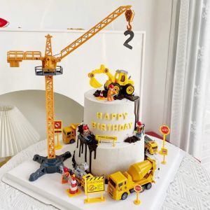 Excavator รถเครนรถแทรกเตอร์เค้กวันเกิด Topper Construction Party Decor เด็กทารกฝักบัว 1st Birthday Party เค้กเบเกอรี่ชุด