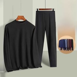 Warm Thermal Underwear Set for Men Half High Collar Double Sided German Velvet Big Size Two Piece Autumn Clothes Long Sleeve T-Shirt And Pants
