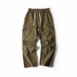 Retro American Style Pure Cotton Washed Multi-Pocket Workwear Paratrooper Pants Mens Loose Straight Casual Long Trousers