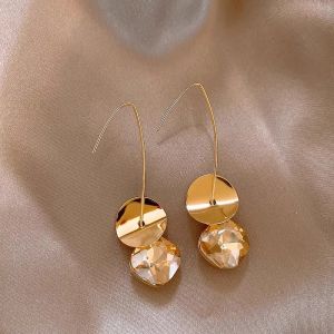 Frascati Gold Color Long Metal Curved Hook Champagne Zircon Pendant Earrings For New Design Jewelry Womens Temperament Accessories