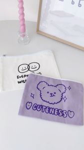 READY STOCK Cartoon Canvas Pencil Case Bear Pencil Bag Cute Pencil Box School Supplies Stationery Bag Birthday Gift Kids student makeup pouch makeup bag organiser storage case travel storage bag