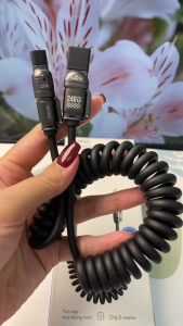 Cáp Sạc Nhanh 4in1 240W Dạng Lò Xo Co Giãn 2M - Tương Thích iPhone Android Sử Dụng Cho Xe Ô Tô