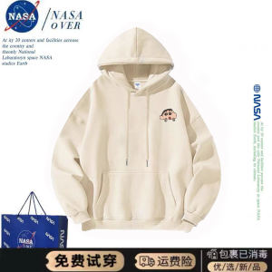 NASA Plush Hoodie Mens Cartoon Monster Design Pencil New Style Trendy Brand Fleece Lined Couple Tops Long Sleeve Korean Version