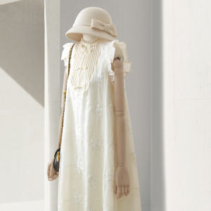 Elegant Embroidered Midi Dress Womens Summer New Style Ultra Fairylike Rice White Flying Sleeve Dress Korean Style Loose Waist