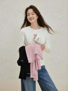 INMAN | Round Collar Slim Fit Long Sleeve T-Shirt White