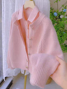 เสื้อสเวตเตอร์คาร์ดิแกนถักสไตล์ญี่ปุ่นสำหรับผู้หญิงในฤดูใบไม้ร่วงและฤดูหนาว เสื้อคลุมคาร์ดิแกนถักสไตล์หวานๆ อบอุ่นๆ สายเดี่ยว ปกติ