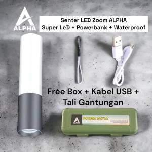 Senter Zoom Silver Super Led Bisa Powerbank ALPHA Free Box
