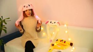 [Local Delivery] LED Light Fashion Winter Pikachu Luminous Moving Ears Cute Toy Hat Animal Pinching Ears Moving Hat Pikachu Rabbit Hats Christmas Gifts
