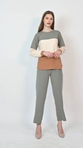 QUEENTIN Setelan Wanita Kombinasi 0216 Stretch Aster Snowy Knit Polos Lengan Panjang