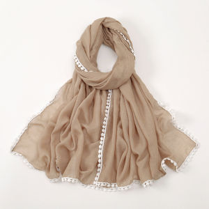 Bali Silk Pure Color Small Floral Edged Scarf Head Wrap Long Towel Shawl Ethnic Hui Muslim Womens Cover up Summer Sunshade