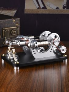 Startable Balance Type Metal Cylinder Stirling Engine Generator Miniature Mini External Combustion Engine Model Double Cylinder