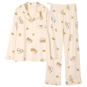 MiiOW | Pure Cotton Maternity Sleepwear Set Womens Spring Autumn Thin Style Home Clothes Breastfeeding Long Sleeve Padded Chest