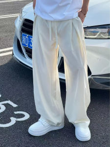 กางเกงลำลองชายผ้าไหมน้ำแข็งสไตล์อเมริกันแห้งเร็ว กางเกงขายาวทรงหลวมขาบานบาง สไตล์ฤดูร้อน CleanFit ทรงตรง กางเกงขายาวผ้าโพลีเอสเตอร์