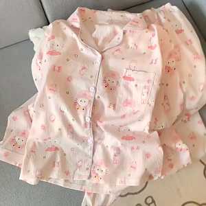 High Quality pajamas Perempuan 1 Set Long Sleeve + Long Pants Series Pajamas Women Cloud Cotton