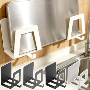2Pcs Multi-Spec Adhesive Kitchen Storage Holders / Stainless Steel Sponge Brackets & Pot Lid Organizers Optional / No Drilling Easy Paste Installation