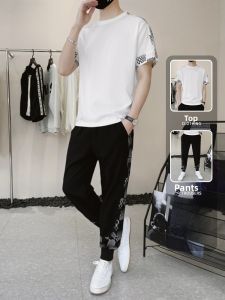 ROMON | Lomond Mens Ice Silk Casual Sports Set Summer Thin Short Sleeve T-shirt Running Fitness No Matching Two-piece Set Nylon Rayon Spandex