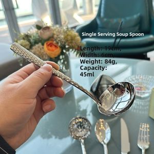 Thickened Large Soup Shell Hot Pot Spoon Hammer Point Pattern Deepened Stainless Steel 304 Kitchen Cooking Utensil Soup Spoon