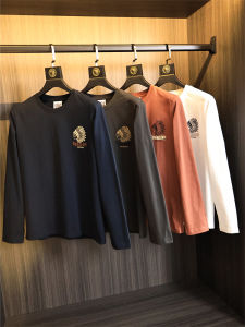 Indian Series! Plaid Combed Cotton! Autumn Men No Sense Vintage Print Trendy round Neck Long Sleeves T-shirt