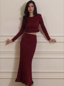 Vintage Wine Red Lace Fitted Dress