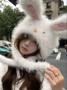Cute Bunny Furry Hat Female Autumn and Winter Heattech Thickened Earflaps Strap Ushanka Cold-Proof Toque