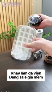 Bình Đựng Nước Tích Hợp Khay Làm Đá Không Bị Gỉ Nước 800ml Có Nắp Nhấn Lấy Đá Khay Làm Đá Kiêm Bình Nước OKSEP