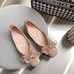 IELGY Flat Single Shoes Womens Bow Square Toe Gentle Scoop Shoes