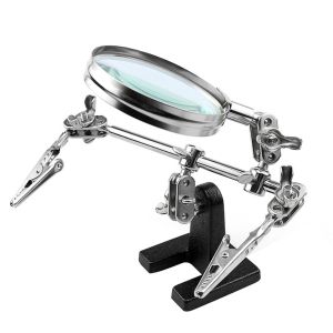 Helping Hands Magnifier Stand with Dual Alligator Clips Adjustable FEITA 5X Magnifying Glass Perfect for Soldering Crafting