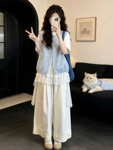 SUSIEYUAN | Elegant Layered Vest T-Shirt Pants Outfit Set
