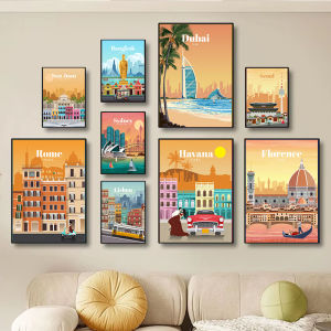 1pc Frameless World Famous Tourist Cities Poster Prints London New York City Travel Wall Art Canvas Painting Picture Home Living