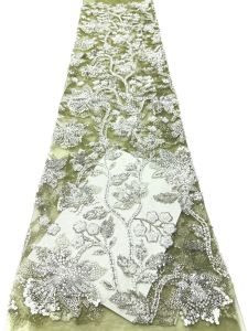 Vải Ren Đính Hạt Sequin Châu Phi Cao Cấp 2 Thước Chất Liệu Vải Tuyn Pháp Thêu Tay Chất Lượng Cao Dành Cho Đám Cưới Nigeria